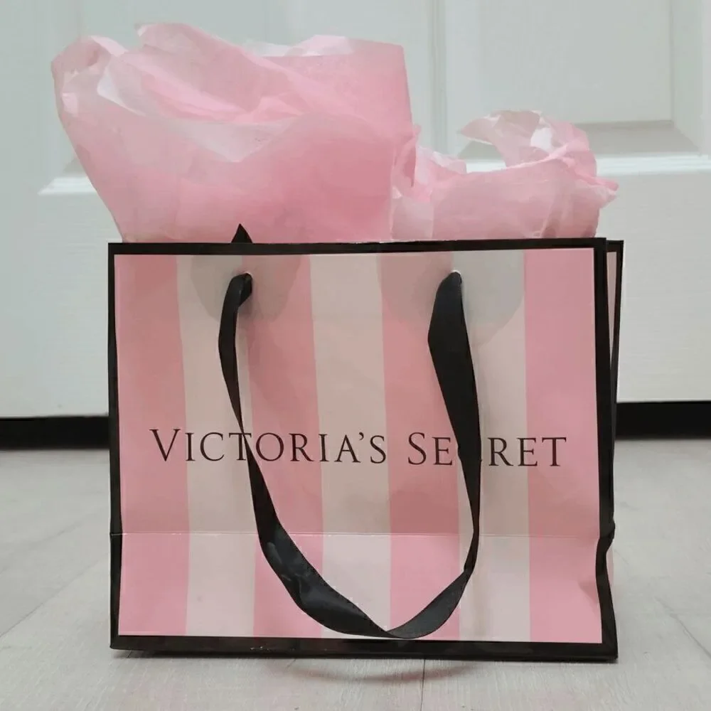 💗 VICTORIA'S SECRET Empty Paper Pink Shopping Gift Bag Cloth Handles w/Tissues